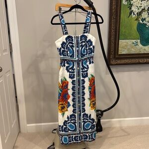 Farm Rio Flower Tapestry linen dress